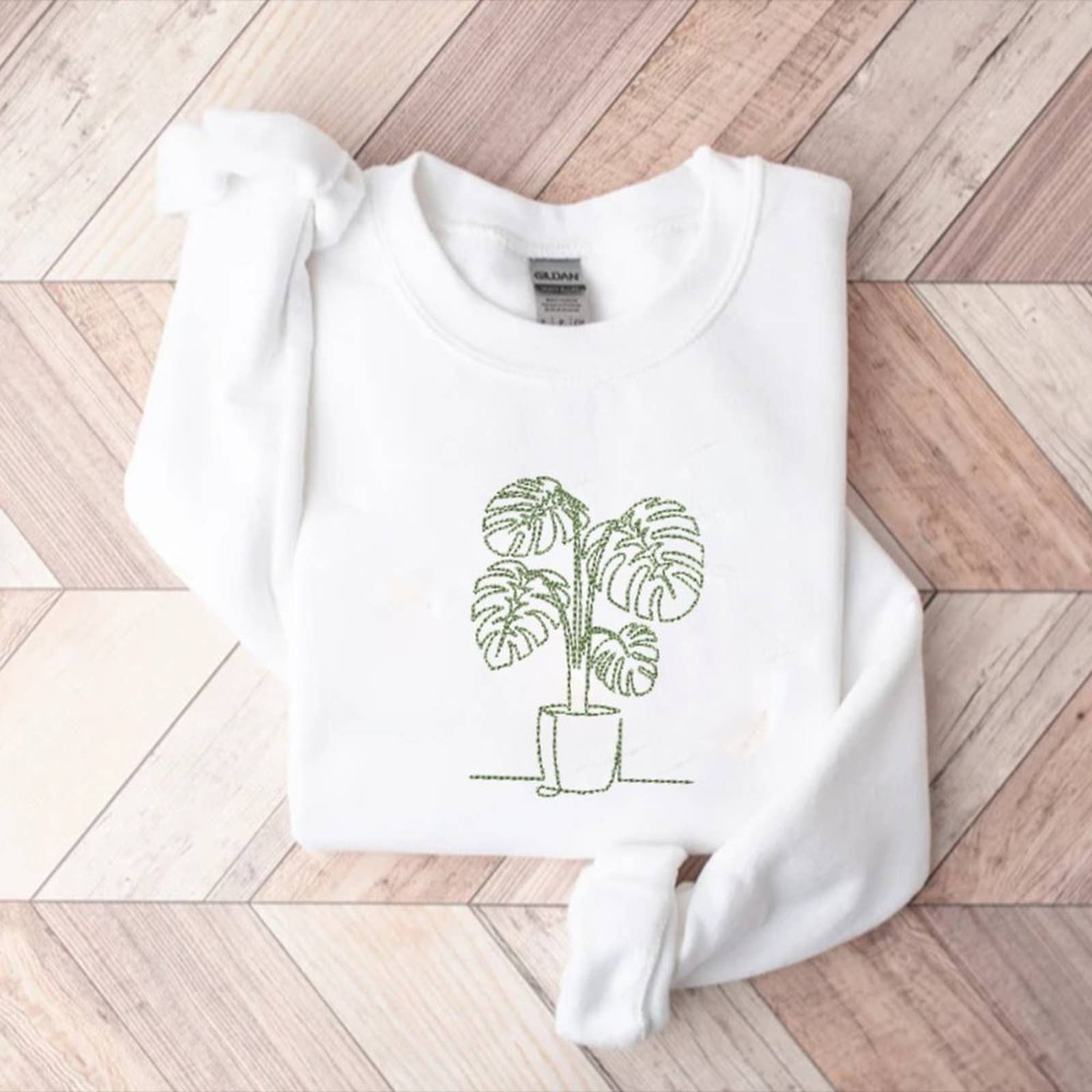 monstera plant embroidery Plant Embroidery Sweatshirt / Monstera Plant – wholesaleonenine